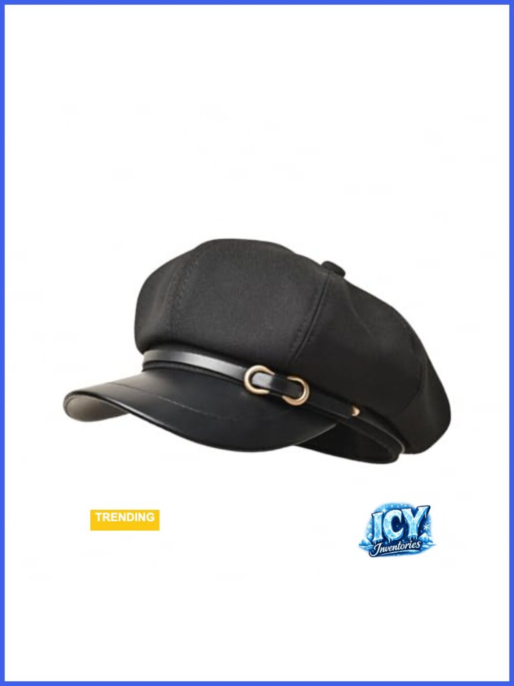 PU Leather Newsboy Cap Vintage 8-Panel Cabbie Hat Adjustable One Size